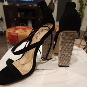 Simmi London Tasha Heel - Glitter Block Heel - Black Lace Up Size 8